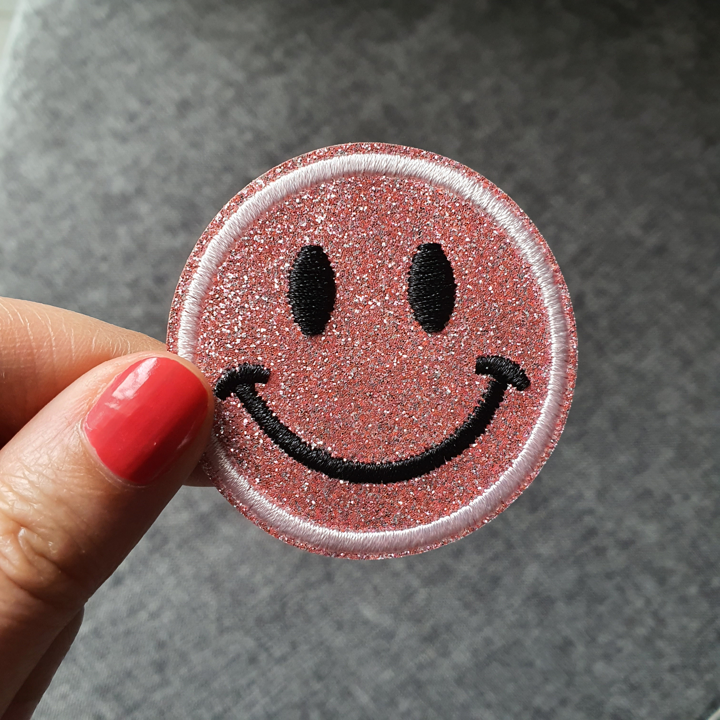 Patch thermocollant rond brillant smiley rose