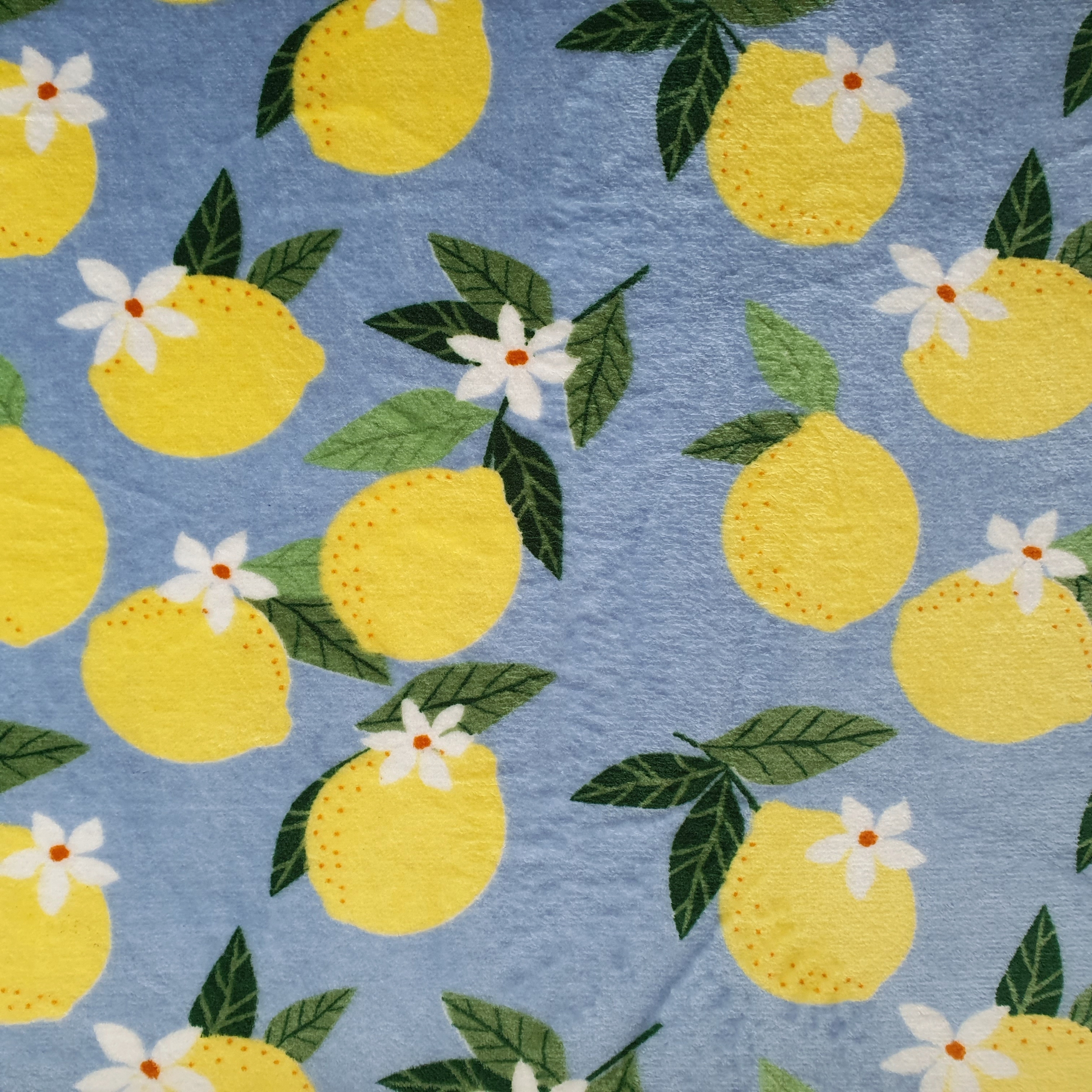 Tissu polaire double face citron jaune et fond bleu (1)