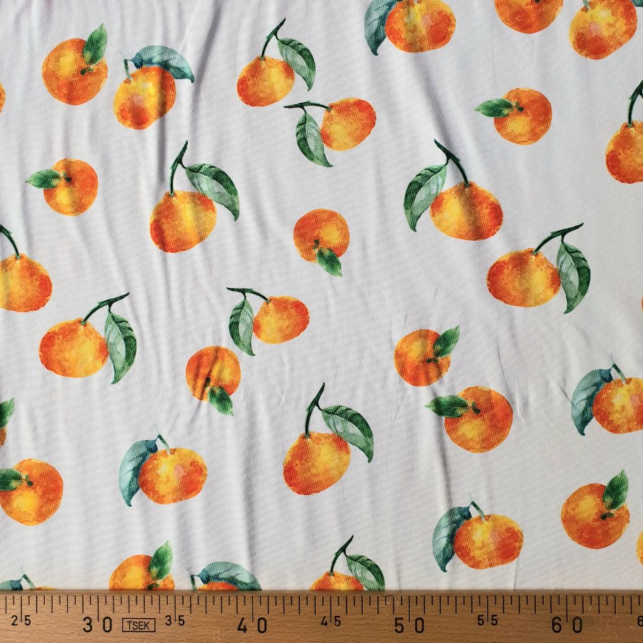 Tissu jersey coton avec fruit orange sur fond blanc (2)