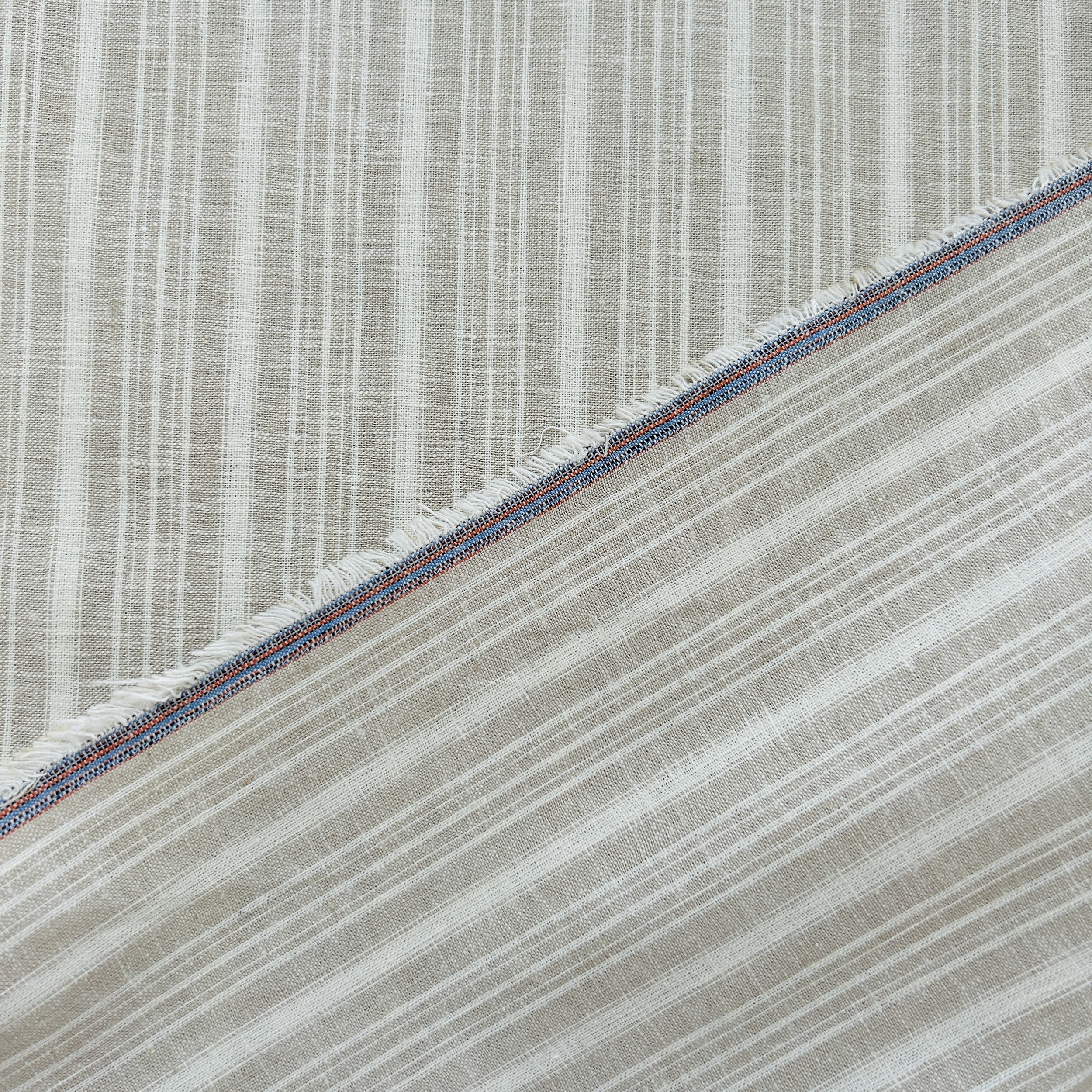 Tissu lin viscose rayure beige et écru (1)
