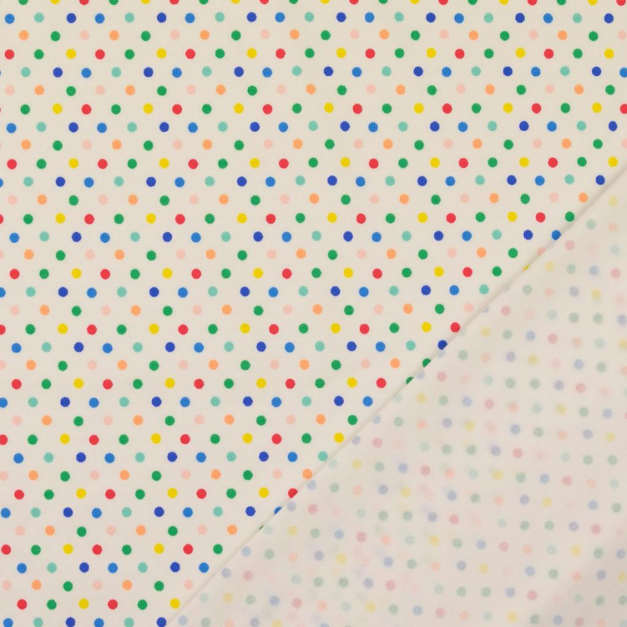 Tissu jersey coton petit pois multi couleur fond blanc (2)
