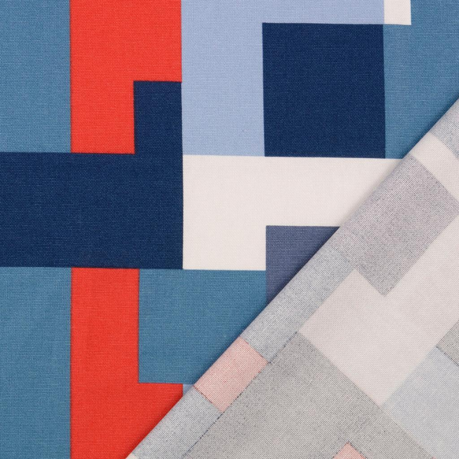 Tissu canevas forme géométrique bleu et rouge (1)