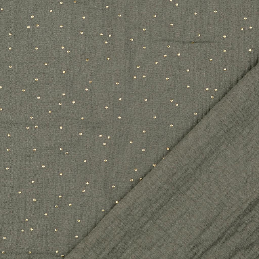 Tissu double gaze vert olive point or  (2)
