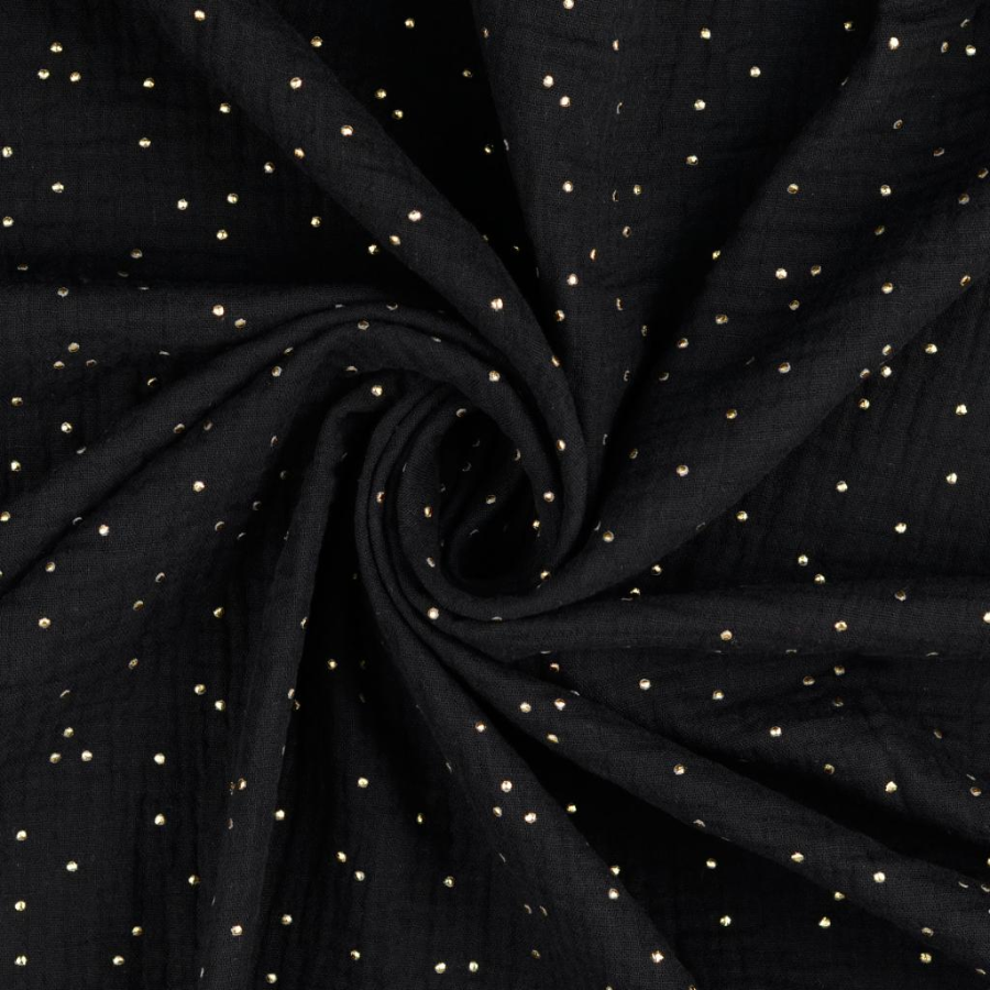 Tissu double gaze noir point or  (1)