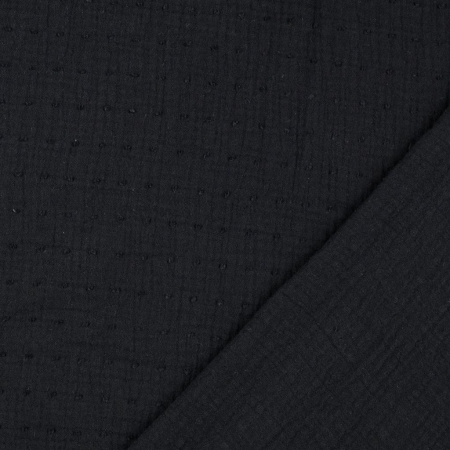 Tissu double gaze plumetis noir  (2)