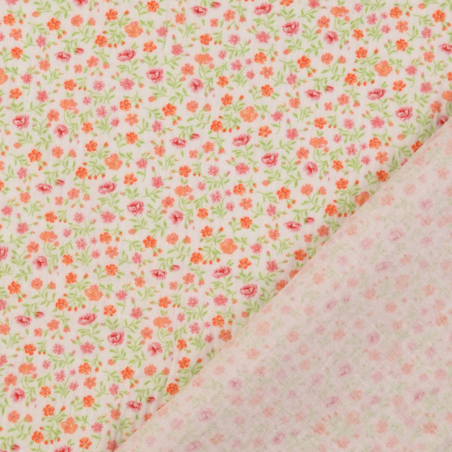 Tissu double gaze esprit liberty fleuri orange  (2)