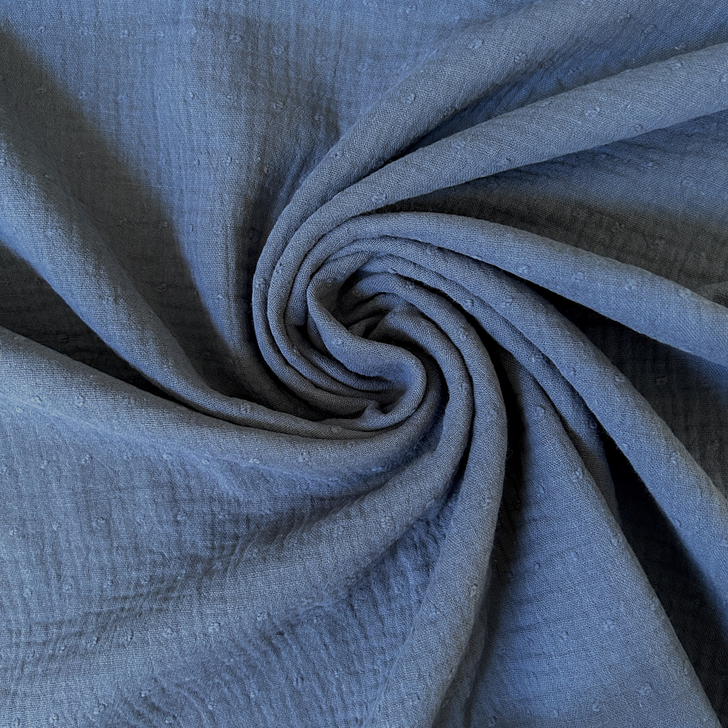 Tissu double gaze plumetis bleu gris