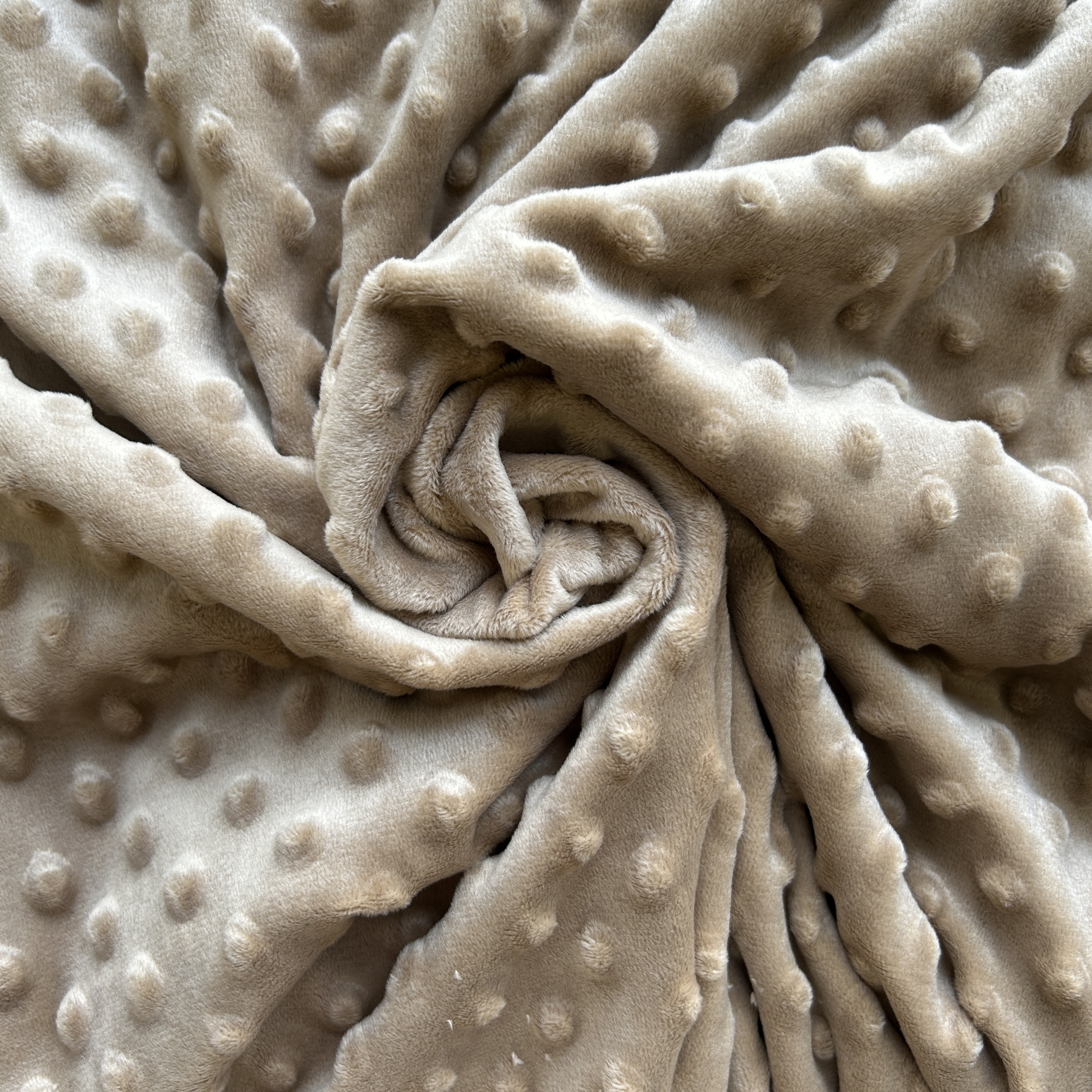 Tissu polaire minky uni à pois beige (1)