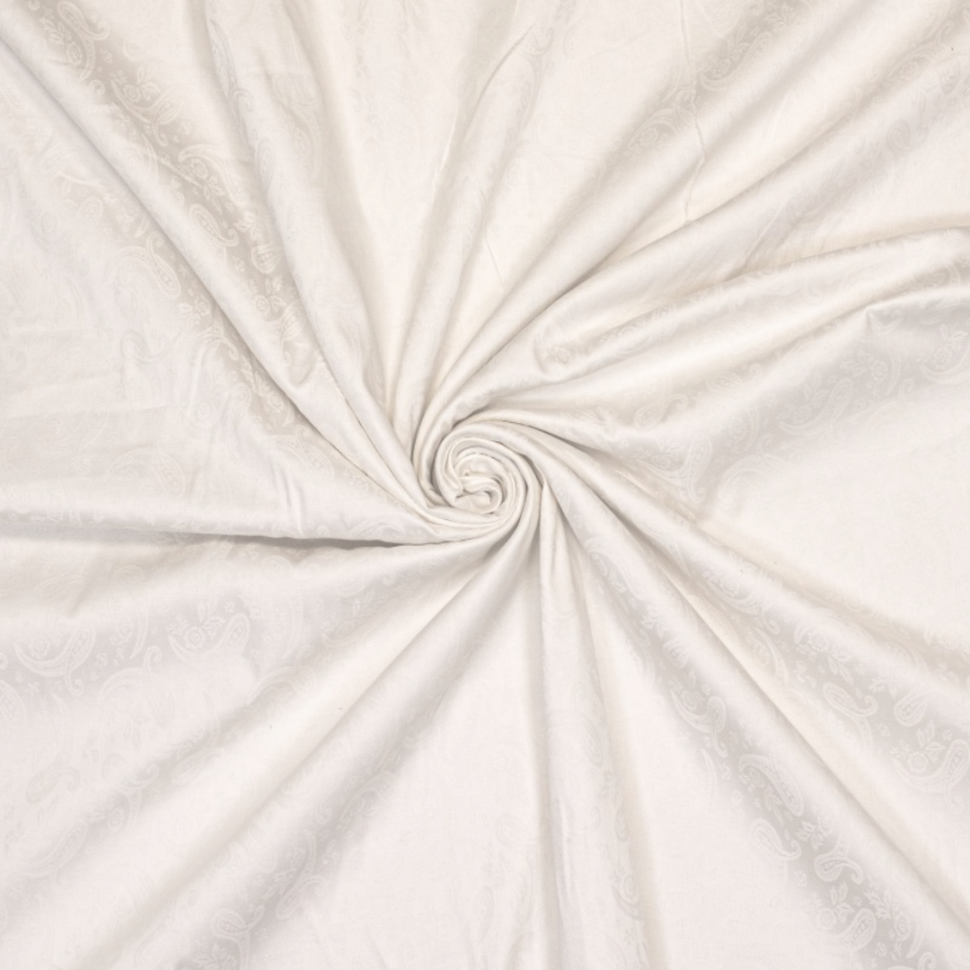 Tissu coton stretch jacquard cachemire blanc
