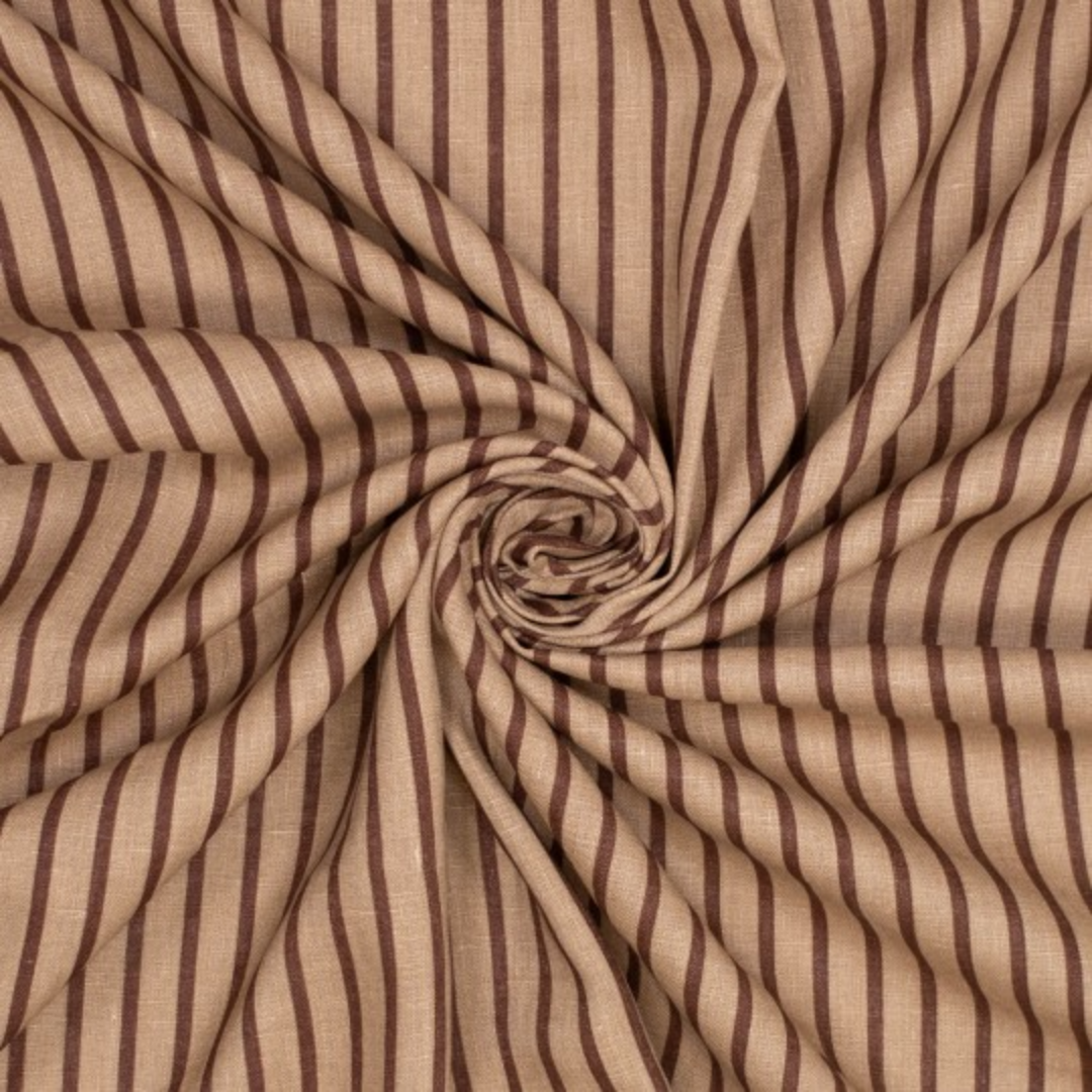 Tissu lin à rayures beige et marron (1)