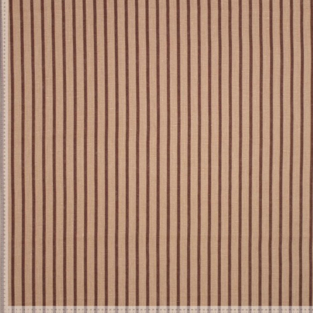 Tissu lin à rayures beige et marron