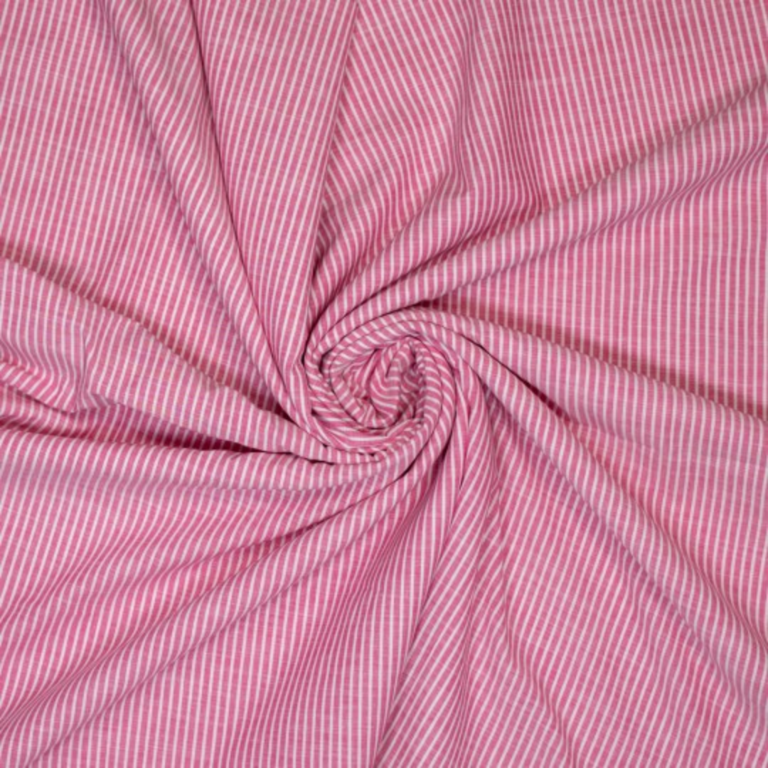 Tissu coton et lin à rayures blanc et rose