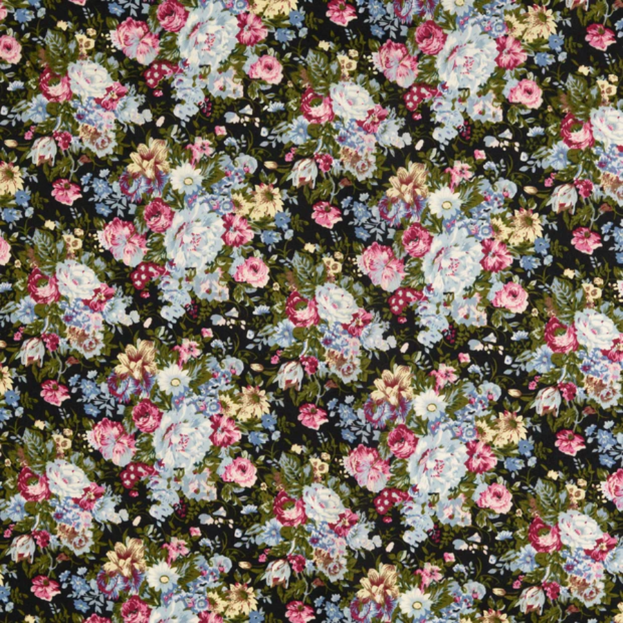Tissu popeline de coton fleuri fond noir (900)