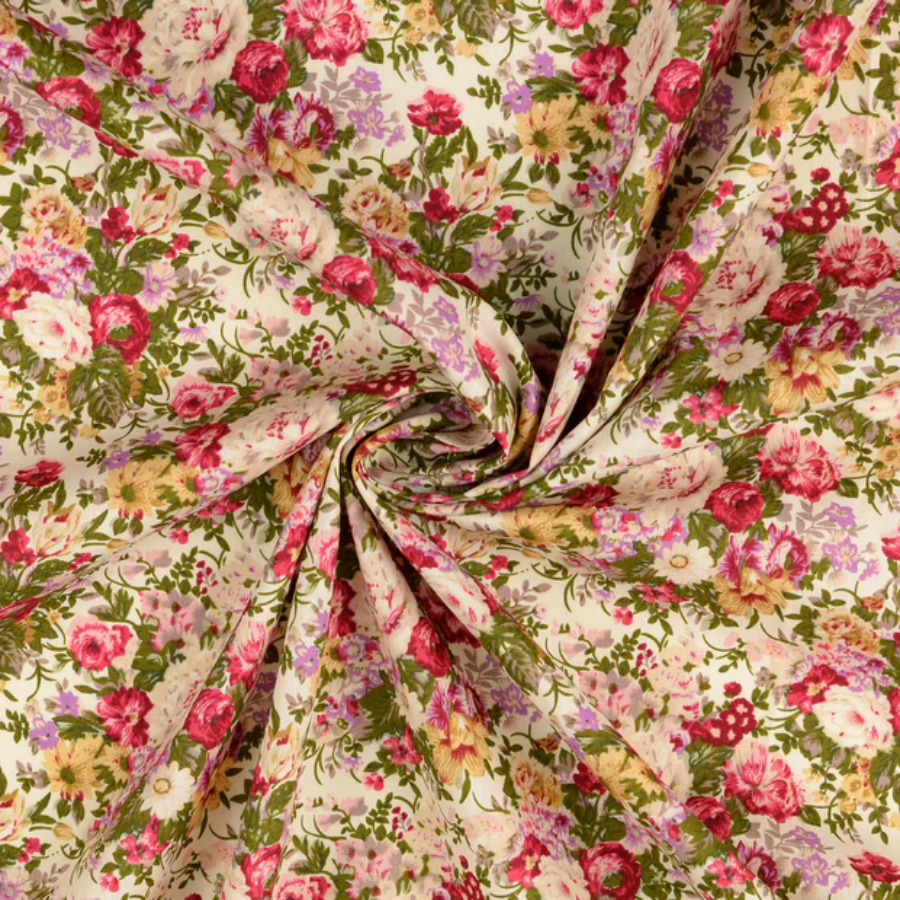 Tissu popeline de coton fleuri fond beige (900) (1)