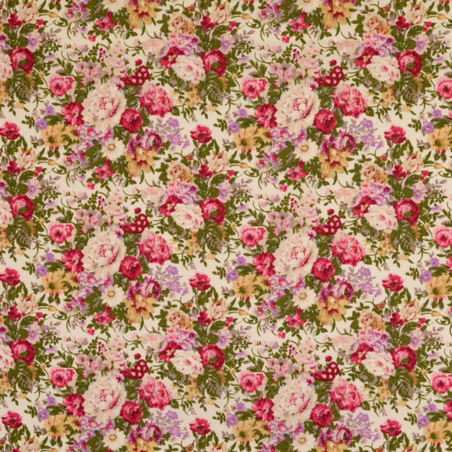 Tissu popeline de coton fleuri fond beige (900)