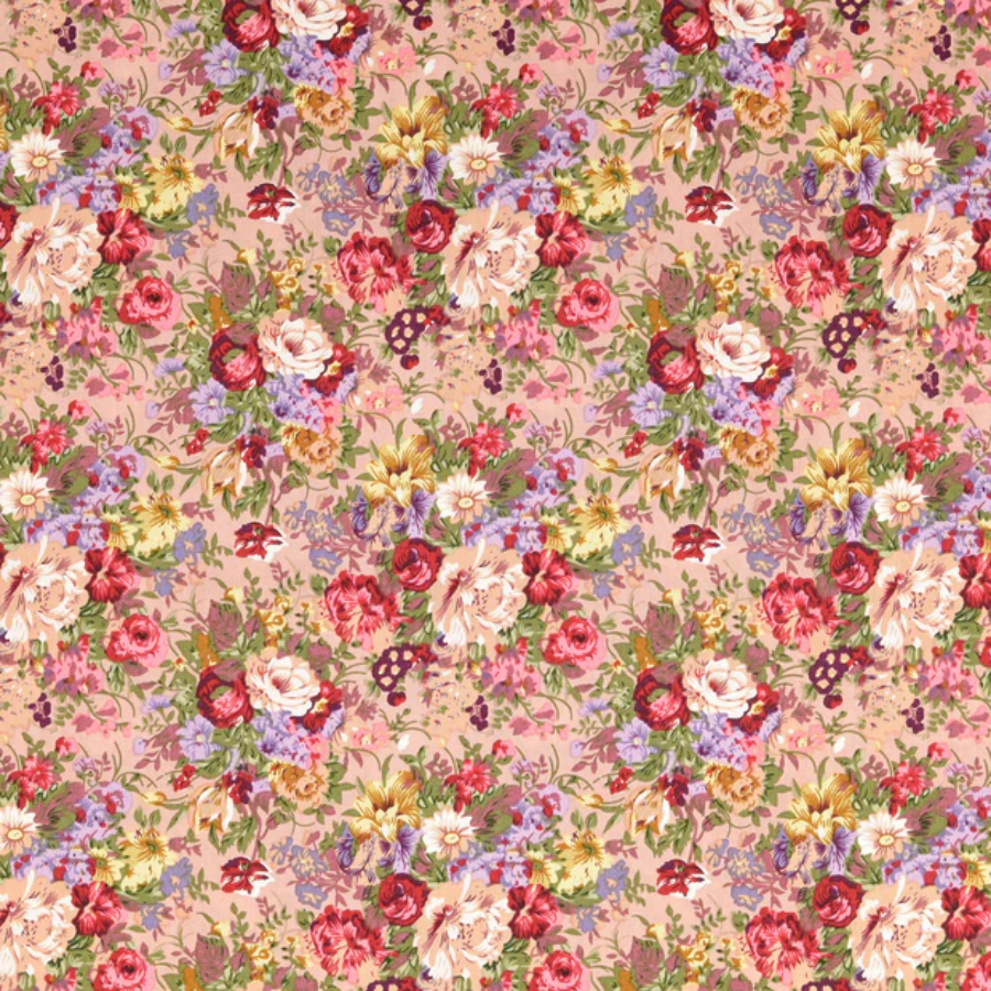 Tissu popeline de coton fleuri fond rose (900)