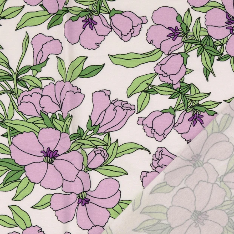 Tissu jersey viscose fleur seventie mauve(900)