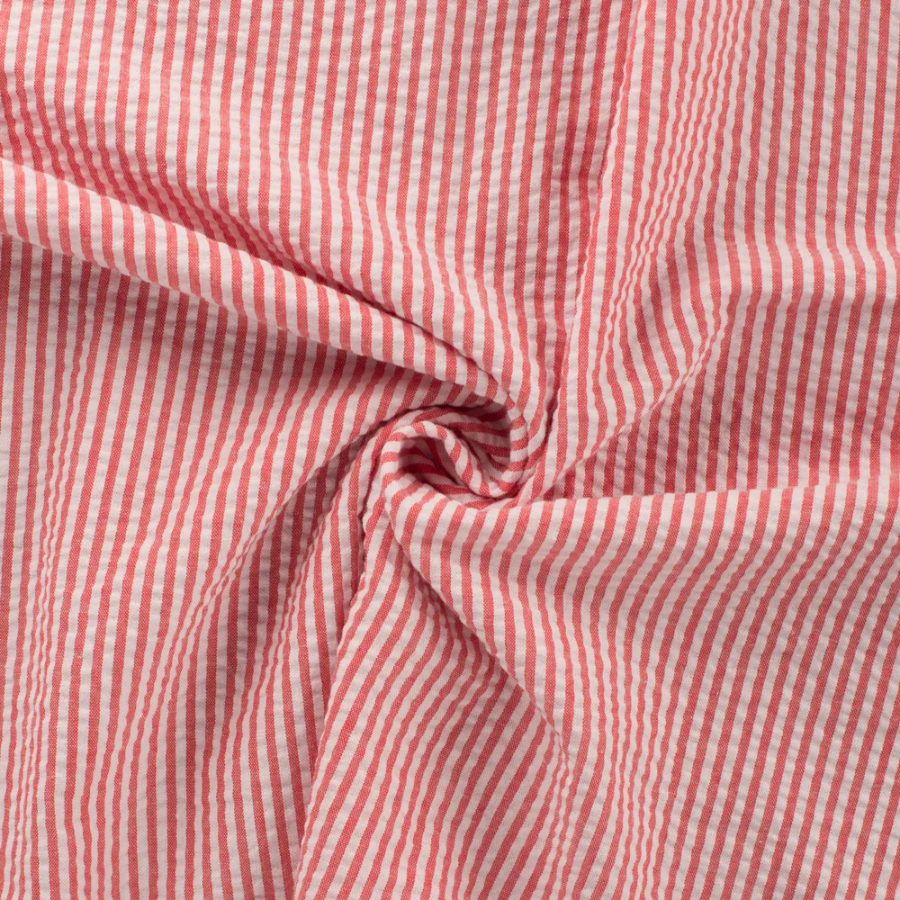 Tissu coton rayure seersucker blanc et rouge (900) (2)