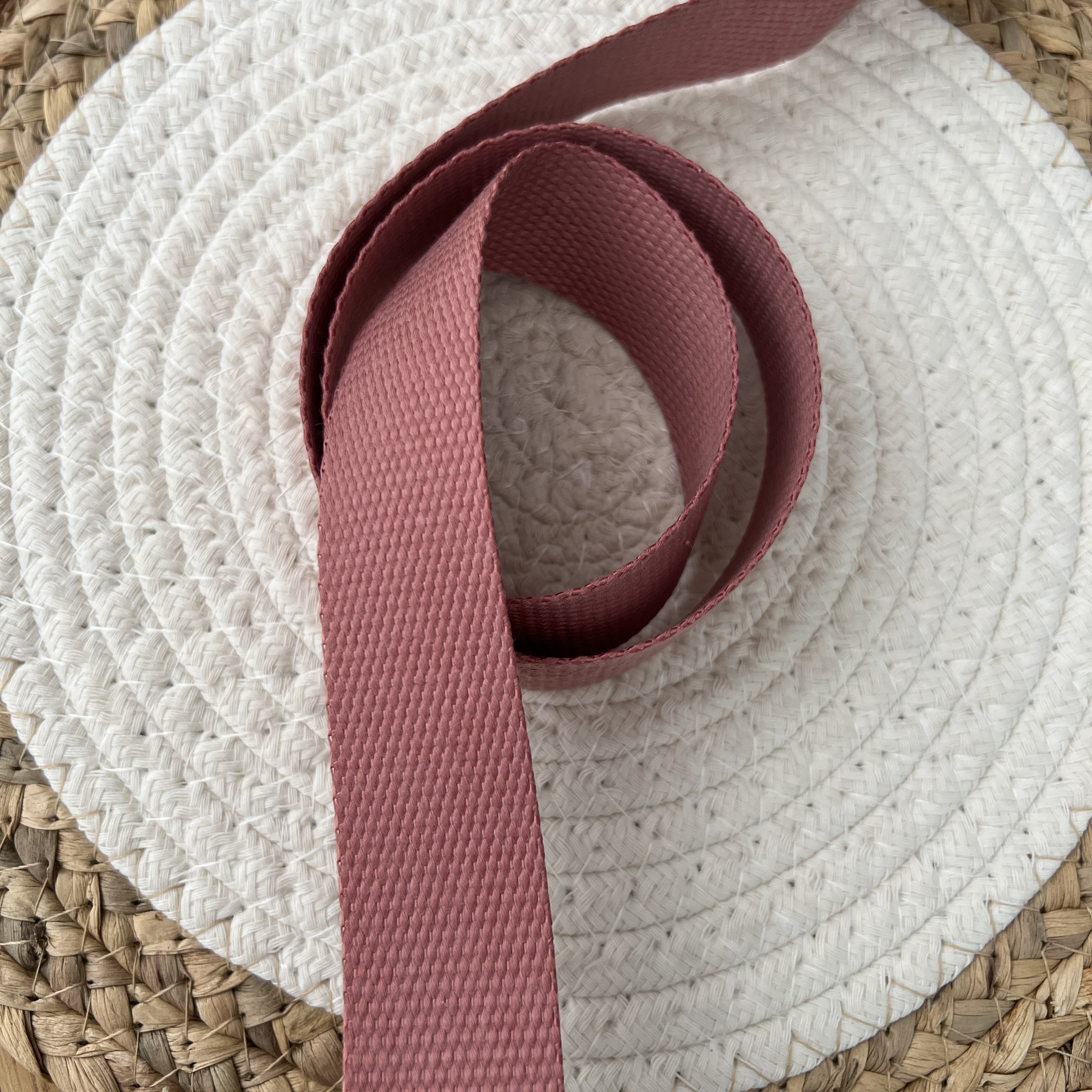 sangle polyester effet coton vieux rose