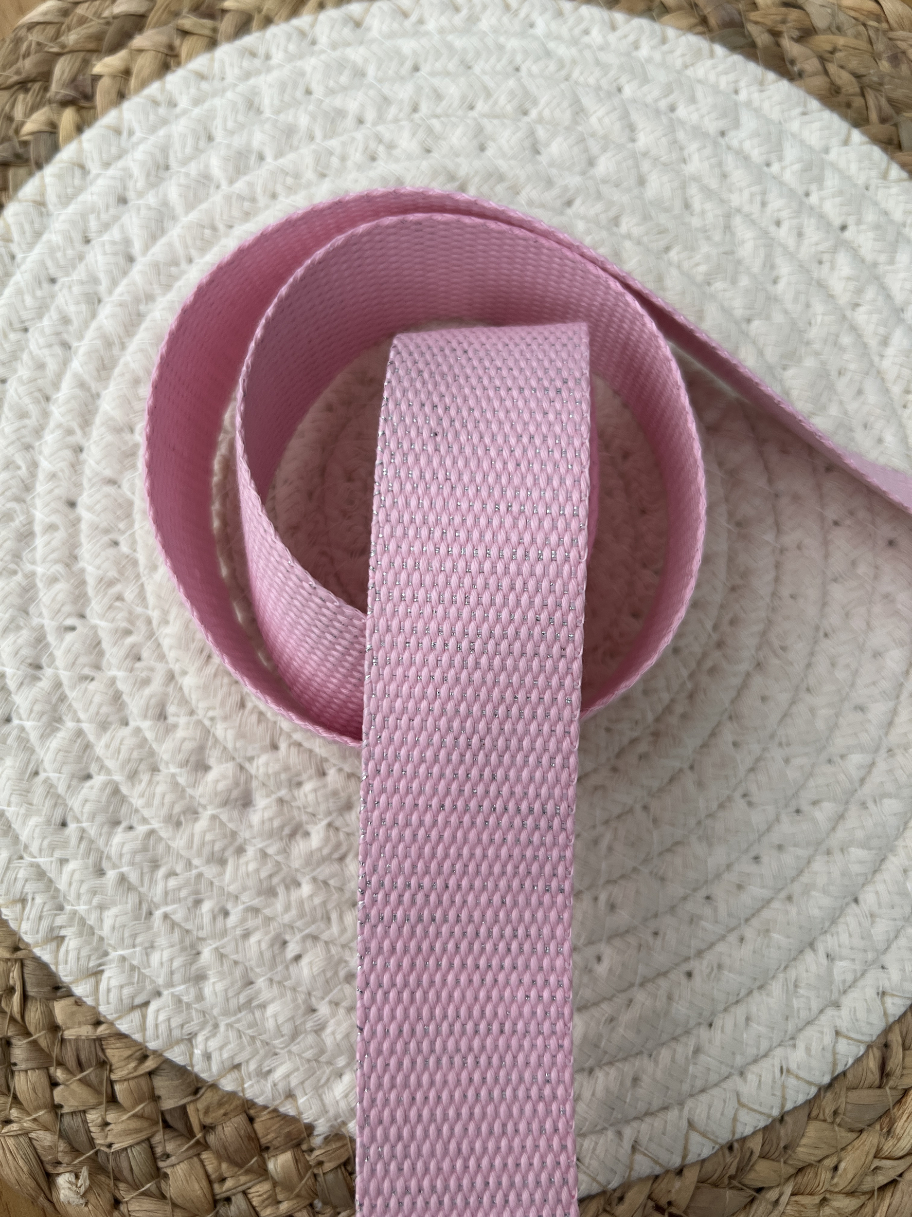 sangle rose layette lurex argent polyester effet coton