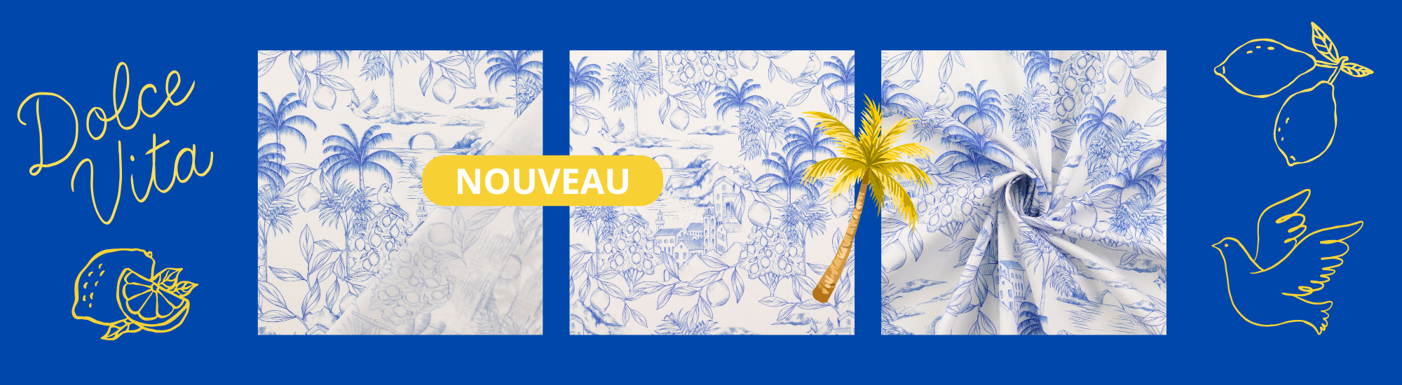 Tissu COTON DOLCE VITA BLEU ET BLANC