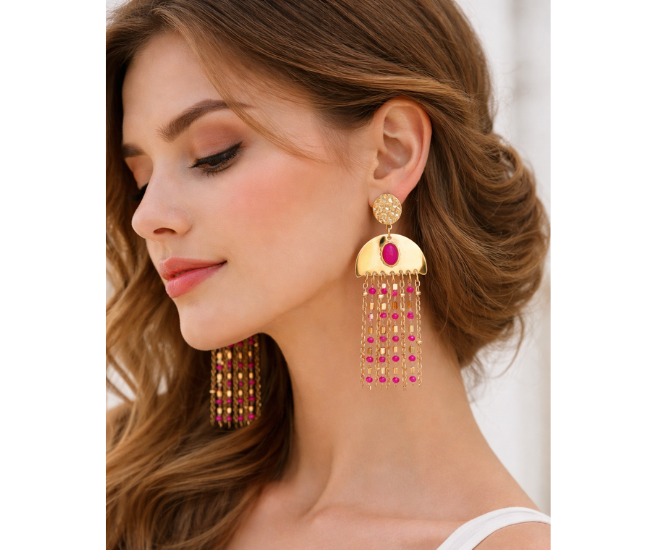 Boucle d'oreille en acier inoxydable or et perle rose 