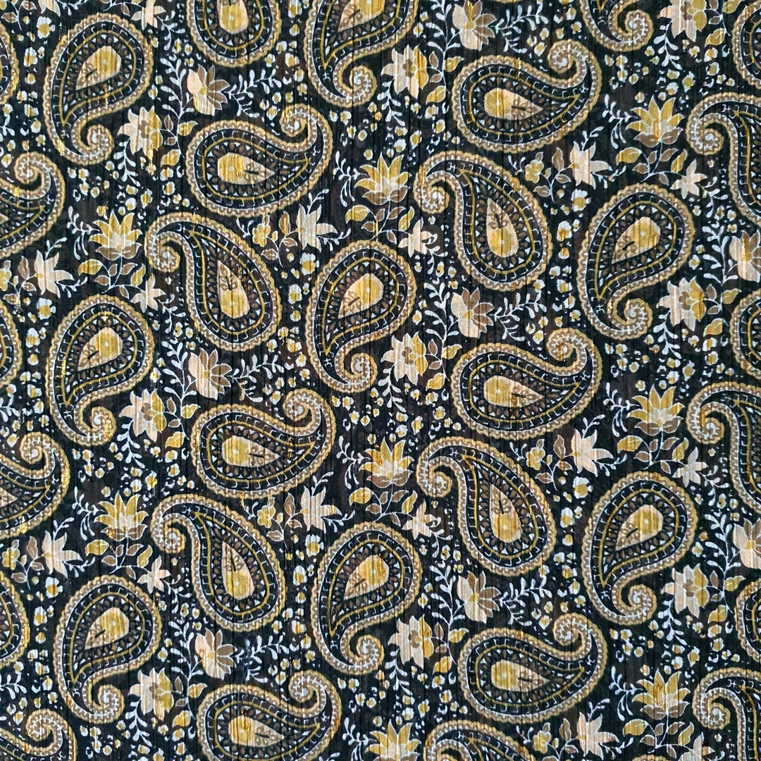 OneOone Mousseline Viscose Moutarde Noire En Tissu Damassée