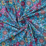 Tissu coton fleuri seventy WOODY bleu turquoise