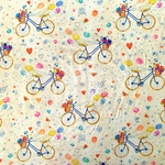 Coton percale beige vélo fleur ballon cœur byciclette