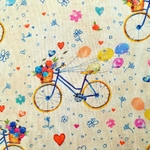 Coton percale beige vélo fleur ballon cœur byciclette. (1)