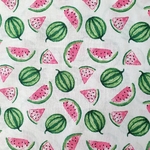 Tissu popeline coton pastèque rose vert fond blanc