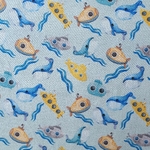 Tissu coton bio bleu clair avec sous-marin et baleine