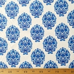 Tissu coton bio blanc gros motifs bleus style italien.j (1)