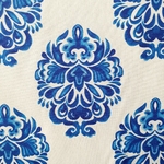 Tissu coton bio blanc gros motifs bleus style italien.j