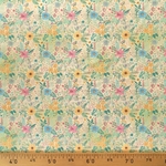 Tissu coton beige fleuri aux couleurs pastels (1)