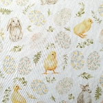 Tissu coton blanc avec canard lapin œufs pâques  (1)