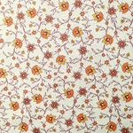 Tissu coton beige fleur orange rétro