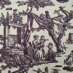 Tissu coton percale esprit toile de jouy beige et gris (1)