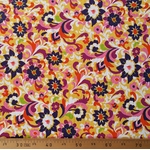 Tissu polyamide élasthanne floral multicolore jaune rose bleu (1)