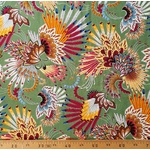 Tissu viscose coiffe indienne plume et fleur beige (4)