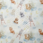 Tissu coton bio animaux renard lapin ours nuage bleu