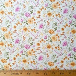 Tissu coton bio percale imprimé floral vintage orange et mauve (2)