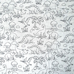 Tissu coton coloriage dinosaure noir et blanc