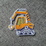 Patch thermocollant tracteur tractopelle chenille orange et gris.