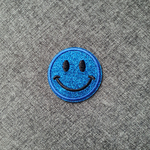 Patch thermocollant rond tête de smiley brillant bleu roi