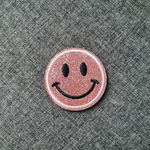 Patch thermocollant rond tête de smiley brillant rose clair