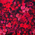 Tissu mousseline polyester motif floral rouge intense.