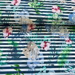 Tissu jersey viscose marinière rayure bleu et fleurie