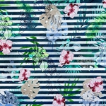 Tissu jersey viscose marinière rayure bleu et fleurie. (1)