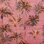 Tissu lin coton palmier fond rougeâtre, saumon